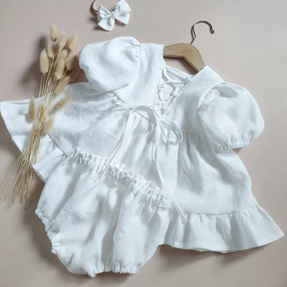 A summer cotton and linen baby girl two-piece set, princess skirt, bubble sleeve top, triangle shorts, girl Instagram cross-border