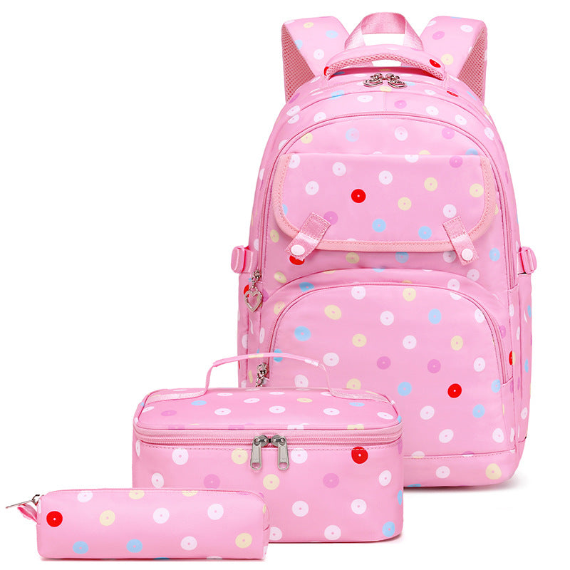 A 2024 new primary school school bag for 123 grades to 6th grade large capacity backpack polka dot print backpack