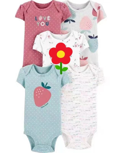 Children's summer new infant short-sleeved triangle clothes crawling clothes, five baby onesies, price for 5 piece 0.28kg