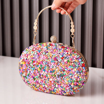 Bolso de cena con incrustaciones de diamantes transfronterizos Bolso de noche con diamantes redondos Bolso cheongsam con asa Bolso de banquete de comercio exterior Bolsos de venta directa de fábrica 