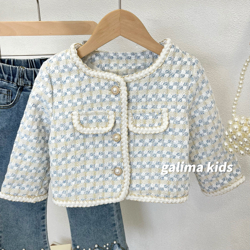 Abrigo fragante para niña, nueva edición coreana, traje de estilo occidental a la moda para bebés y niños, top con temperamento