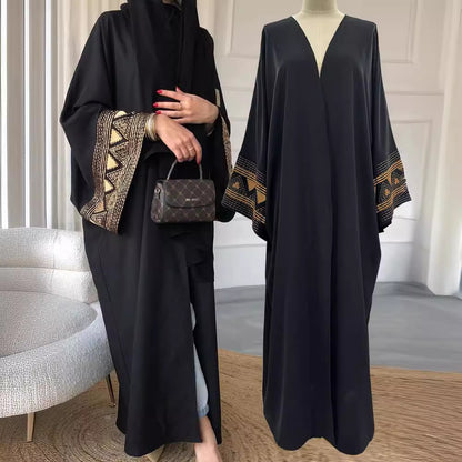 Women's Muslim cardigan embroidered outer drape abaya bat sleeve dress embroidered