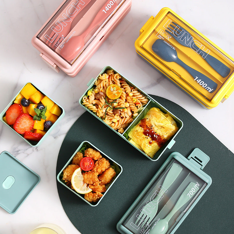 A Japanese-style double-layer plastic lunch box microwave oven separated sealed insulation student lunch box office lunch box wholesale