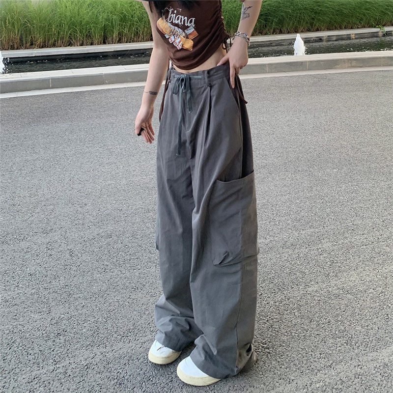 A bf style street pants women's summer American retro overalls, straight trousers high waist and thin casual pants ins tide