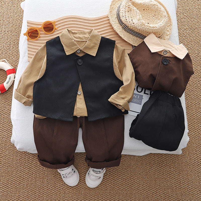 A baby autumn suit  new boys spring and autumn 1-3 years old 4 foreign style children's vest three-piece set handsome tide