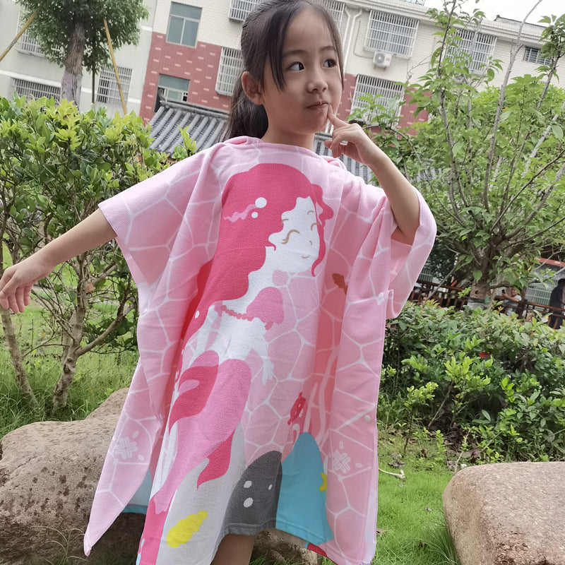 A  Mermaid enlarges the new wearable children's bath towel, cape, beach towel, poncho, bath suit, swimsuit, bathrobe, bath skirt 0.38kg