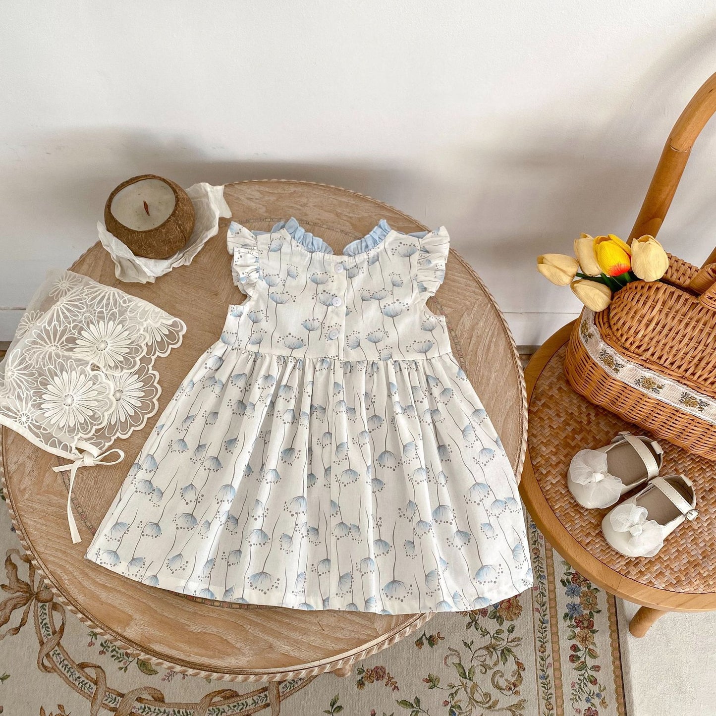 A Engel children&#039;s clothing 2024 summer girl baby 0-3 years old children&#039;s 100-day banquet dress dandelion printed skirt