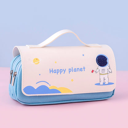 A New Cartoon Primary School Student Pencil Bag with Large Capacity Cute Handheld Stationery Bag Creative Space Humanities Tool Box Pencil Bag