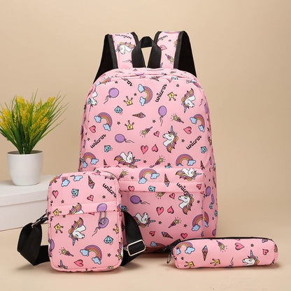 A Amazon high school student backpack for women, unicorn children's backpack, crossbody bag, pencil case, three piece set, shoulder bag for women