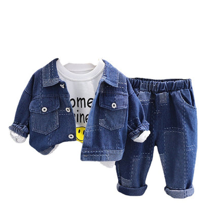 Boys and girls new fashion suit piece denim jacket spring and autumn three-piece baby handsome tide children&#039;s wear 0.3KG