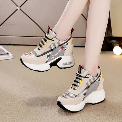 Women's shoes with an inner height increase of 6cm, Dad's shoes, women's spring new mesh thick sole, slimming casual sports shoes, cross-border