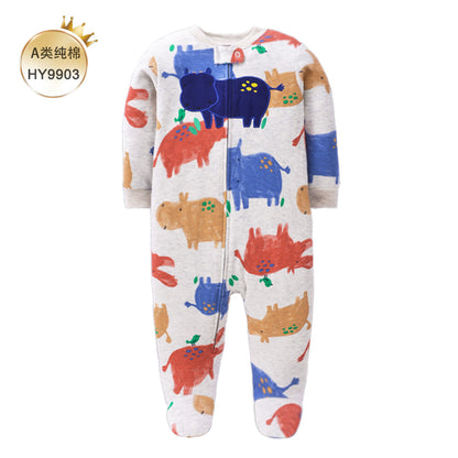 A Foreign trade baby foot-wrapped onesie long-sleeved cotton thin baby four-season air-conditioned clothing pajamas and socks climbing clothing