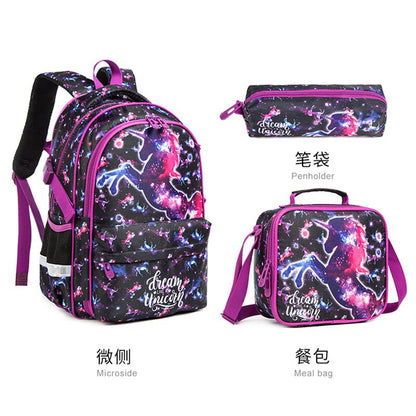 A Cross border New Cute Cartoon Primary School Student 17 inch Side Open Zipper Book Bag Three Piece Set to Reduce Weight for Boys, Girls, and Children's Shoulders