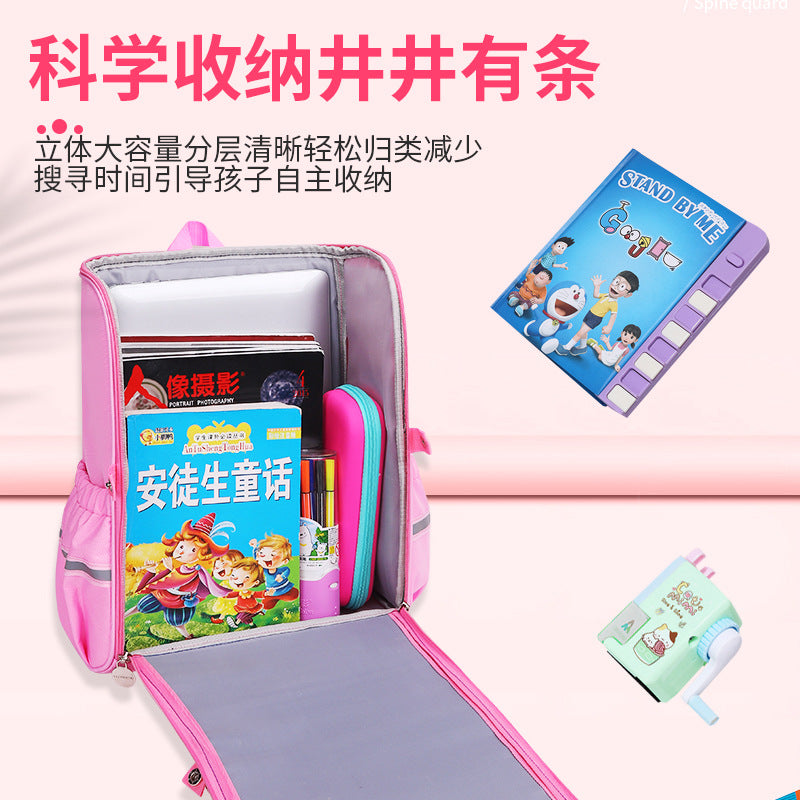 A new gradient integrated elementary school backpack for boys in grades one, two, three, four, five, and six, spine protection children's backpack for girls