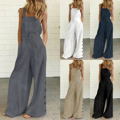 A European and American new Amazon cross-border foreign trade women's sleeveless side pocket casual wide leg side buckle jumpsuit