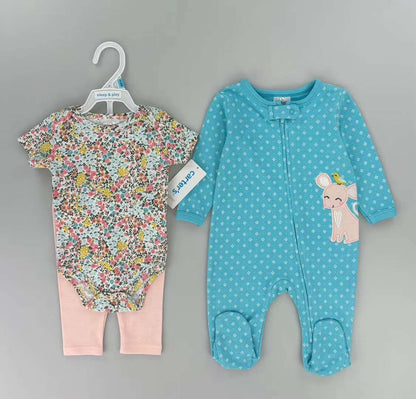 Newborn baby 3-piece one-piece one-piece cotton climbing wrapping foot Hayi foreign trade children's crawling suit one-piece