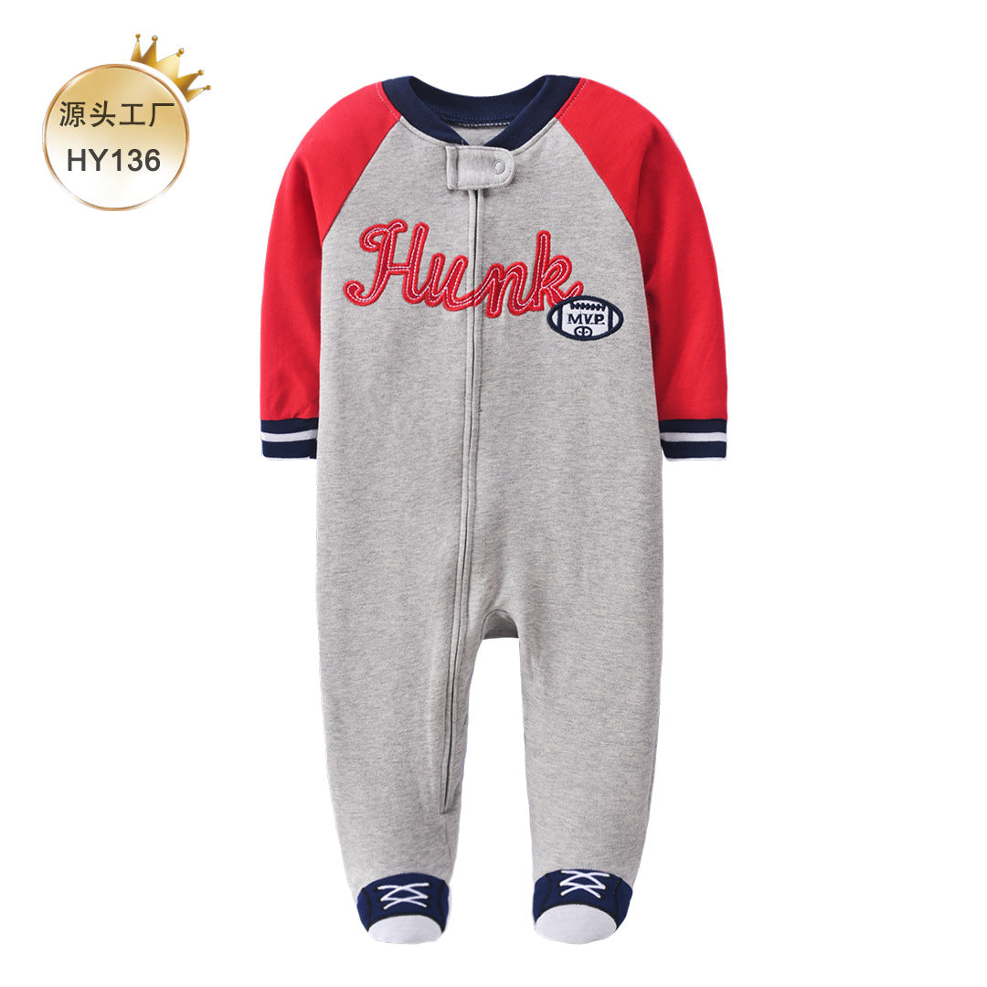 A 0-1 Baby onesie long-sleeved cotton thin newborn baby four-season air-conditioned clothing pajamas Romper socks climbing clothing