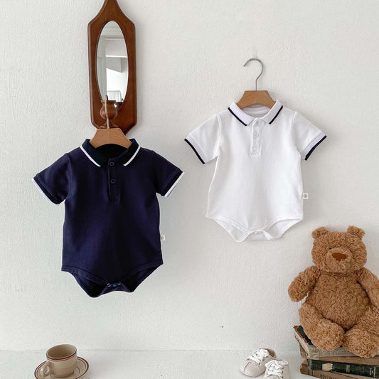 Ropa de niño, camisa polo de manga corta de verano, bolsa, pedo, ropa, mono de bebé, solapa de bebé, traje de escalada de algodón de un año 