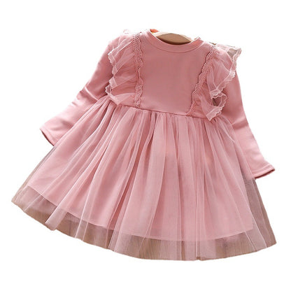 Girls' Spring and Autumn Dress, Puffy Tulle Skirt, Small Kids  New Children's Foreign Style Lace Princess Skirt Long Sleeve 0.18kg