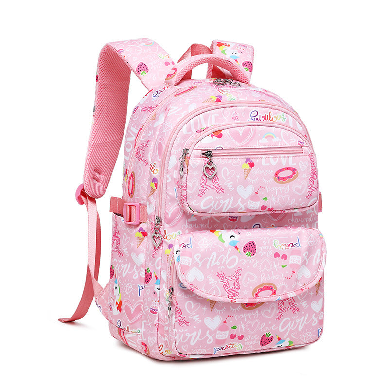 Mochila nueva 2023 para estudiantes de primaria Mochila escolar con estampado de dibujos animados para estudiantes de secundaria Mochila de tres piezas para niñas de la escuela 