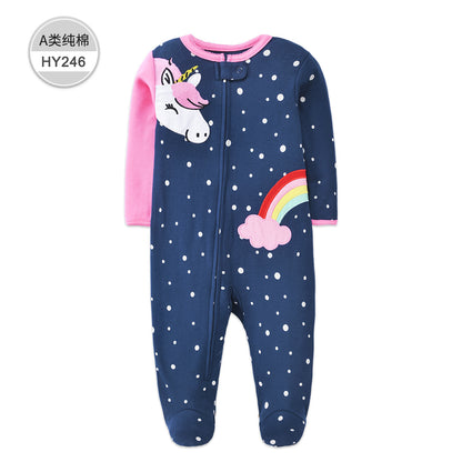 A Foreign trade baby foot-wrapped onesie long-sleeved cotton thin baby four-season air-conditioned clothing pajamas and socks climbing clothing