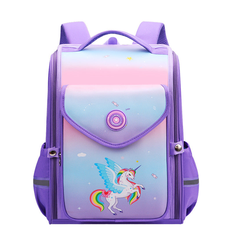 A new gradient integrated elementary school backpack for boys in grades one, two, three, four, five, and six, spine protection children's backpack for girls