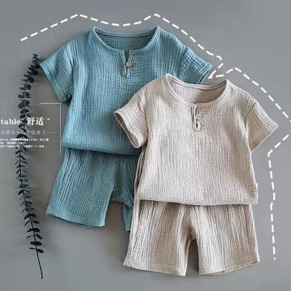 Ropa infantil famosa de Internet, niños y niñas, conjunto de ropa de verano de manga corta para bebé, ropa de verano para niños nueva de algodón 2023