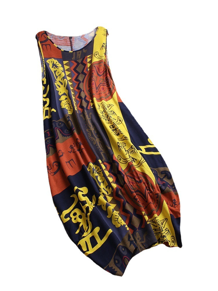 Ethnic style printed cotton and linen skirt fashionable summer ol temperament women's suit a-line skirt dress