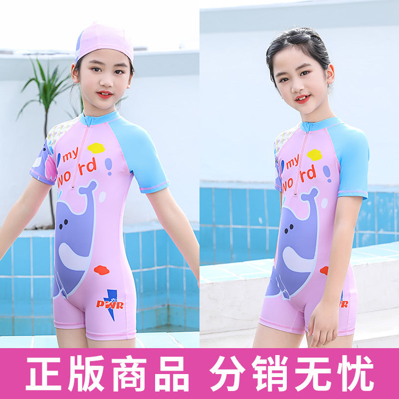 A New Girls Swimsuit One-piece Cute Princess Little Girl Baby Swimsuit Korean Version Children's Surf Suit Tide Wholesale 0.2KG