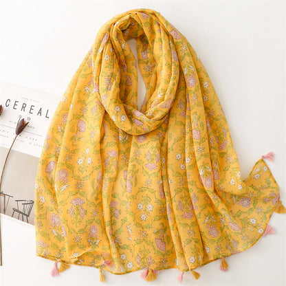 A Yitao Scarf Creative Ethnic Style Cotton and Hemp Hand Feel Scarf Women's Orange Wheat tassel Tourist Beach Scarf Shawl