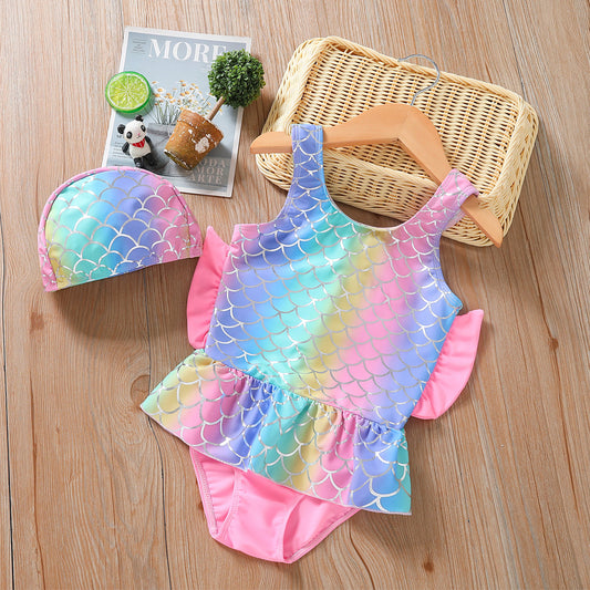 A quick-drying, comfortable and breathable sun protection hat two-piece wholesale summer mermaid ladies children&#039;s triangle one-piece swimsuit 0.16KG