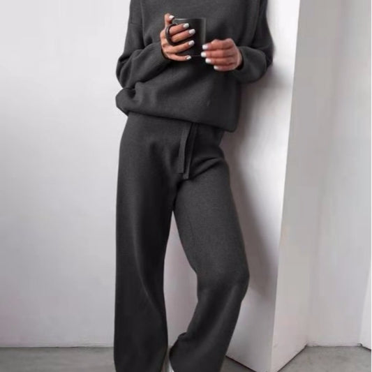 A Cross-border casual fashion suit women's autumn and winter cross-border Amazon European and American turtleneck solid color sweater knitted pants women