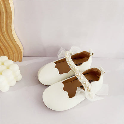 Zapatos de princesa, zapatos pequeños de cuero para niñas, zapatos de lazo de suela blanda para niñas de primavera y otoño nuevos para niñas con perlas de estilo occidental 0,5 kg 