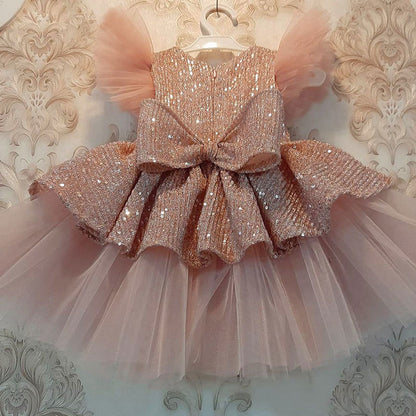 Girls' dresses, princess dresses, puffy yarn, children's sequins, catwalk, flower children, wedding hosts, piano performances