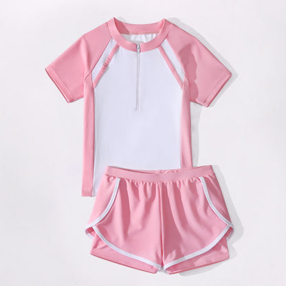 Traje de baño para niñas de dos piezas dividido estilo deportivo Boxer conservador para niñas, niñas pequeñas, medianas y grandes, traje de baño de ocio de 0,22 kg 