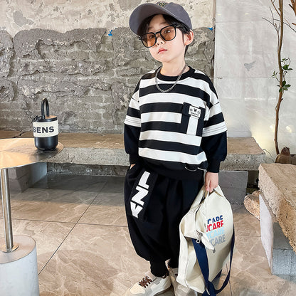 A boys autumn suit new foreign style baby spring and autumn clothing fashionable handsome clothes children ruffian handsome children's clothing tide