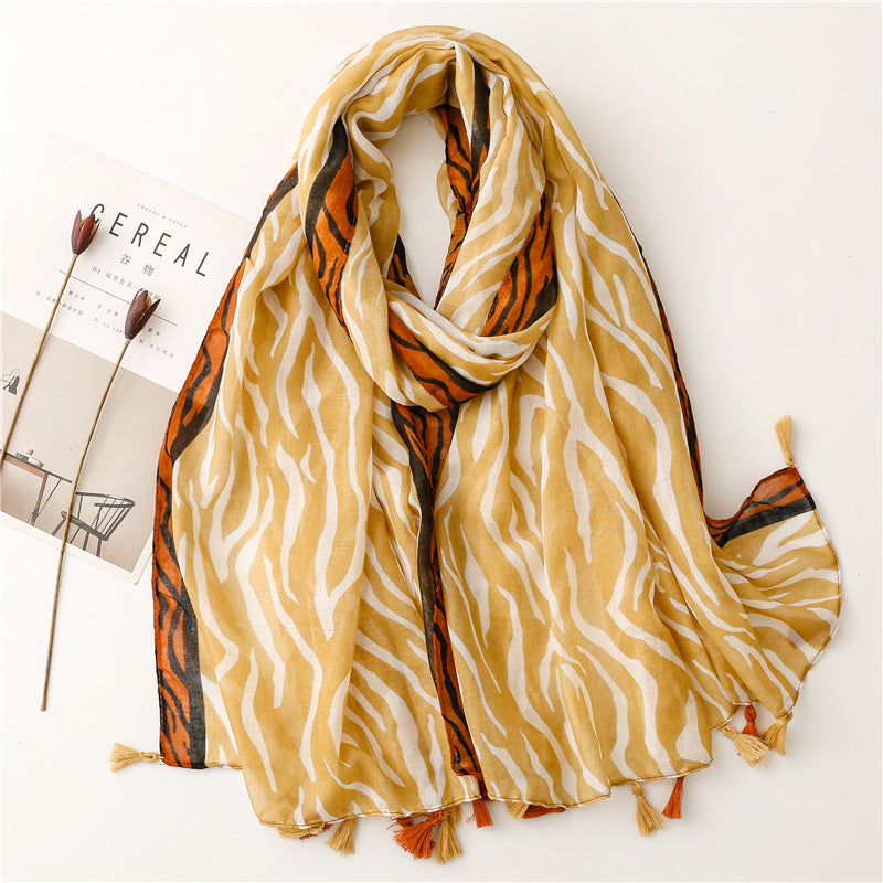 A Yitao Scarf Creative Ethnic Style Cotton and Hemp Hand Feel Scarf Women's Orange Wheat tassel Tourist Beach Scarf Shawl