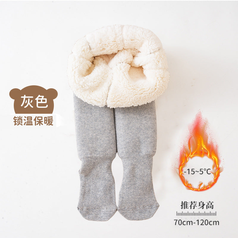 A girls pantyhose autumn and winter children's leggings fleece thickened northeast lamb fleece baby pantyhose baby wear