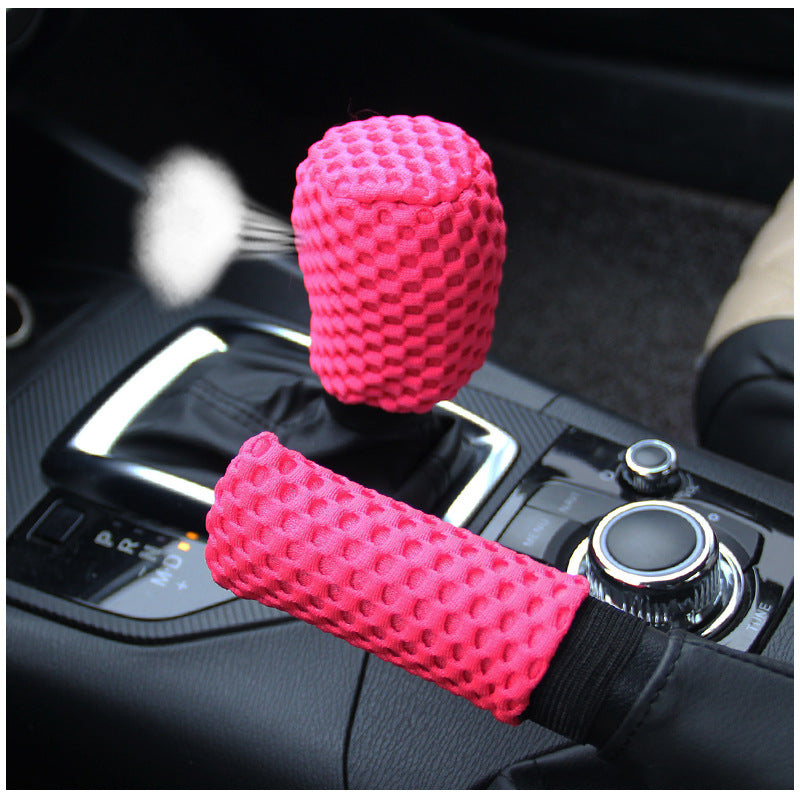 Massage Coarse Mesh Ringless Elastic Steering Wheel Cover Gear Cover Handbrake Cover Handlebar Cover 2-3 Piece Set (MOQ:10 SET ,If buy one piece need 1usd extra fee)