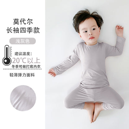 Baby set, summer thin air conditioned suit, high waist belly protection, short sleeve middle pants, pajamas, modal baby boy, summer dress, women, 0.2kg