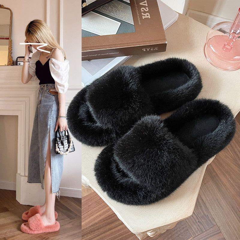 Autumn and winter flat slippers women's clothing store fashion wool cotton shoes 0.3kg