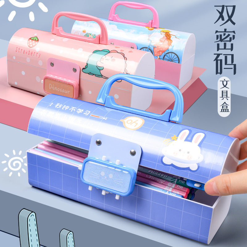 A Password Pen Box for Female Primary School Students Password Lock Cute Instagram Japanese Creative Large Capacity Pen Box Simplified Children's Storage