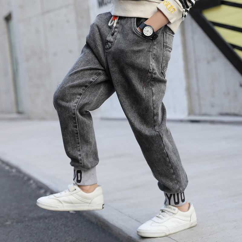 New children's clothing, children's pants, boys' torn jeans, spring and autumn clothing, cotton sports and fashion pants, 0.35kg