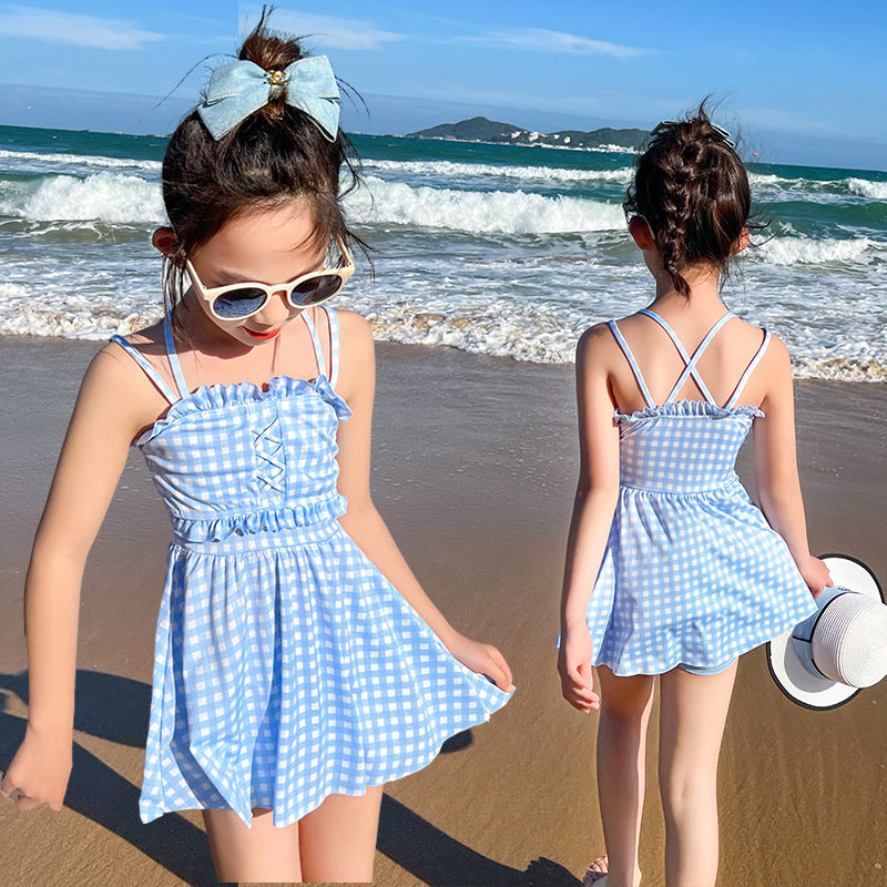 A New Children's Swimming Suit for Girls, Middle and Big Children, Split Skirt Style, Girls, Students, and Girls, Conservative Swimming Suit Wholesale 0.2KG