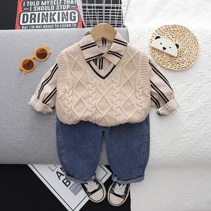 A New Shirt Vest Spring and Autumn Men's and Women's Suits, Cartoon Children's Spring and Autumn Suits, New Three-Piece Sets, Autumn 0.3KG