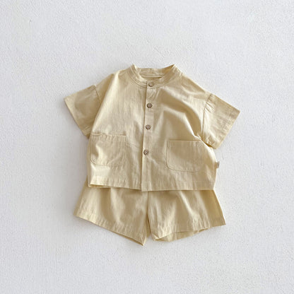 A INS Korean version of the baby summer thin solid color short-sleeved shirt and shorts set for children and boys casual two-piece set