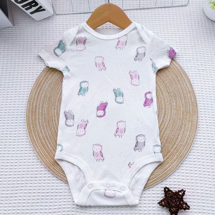 Wholesale of summer short sleeved jumpsuit for boys and girls, newborn pure cotton triangle wrap, baby cartoon clothes