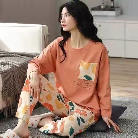 Una gran cantidad de pijamas al por mayor para mujer, primavera y otoño, manga larga, otoño e invierno, ropa de estar por casa, traje holgado simple de talla grande para mujer, ropa exterior 