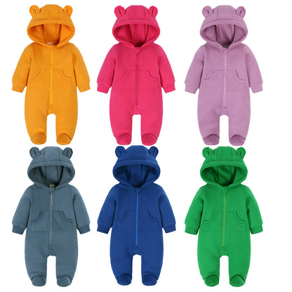 A AliExpress wish newborn baby onesie autumn and winter fleece thick warm climbing clothes baby winter foot-wrapped Romper