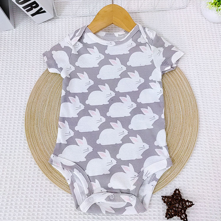 A Summer Newborn Triangle Crawler Clothes Baby Short Sleeve Jumpsuit Male and Female Treasure Cotton Cartoon Animal Clothes Wholesale